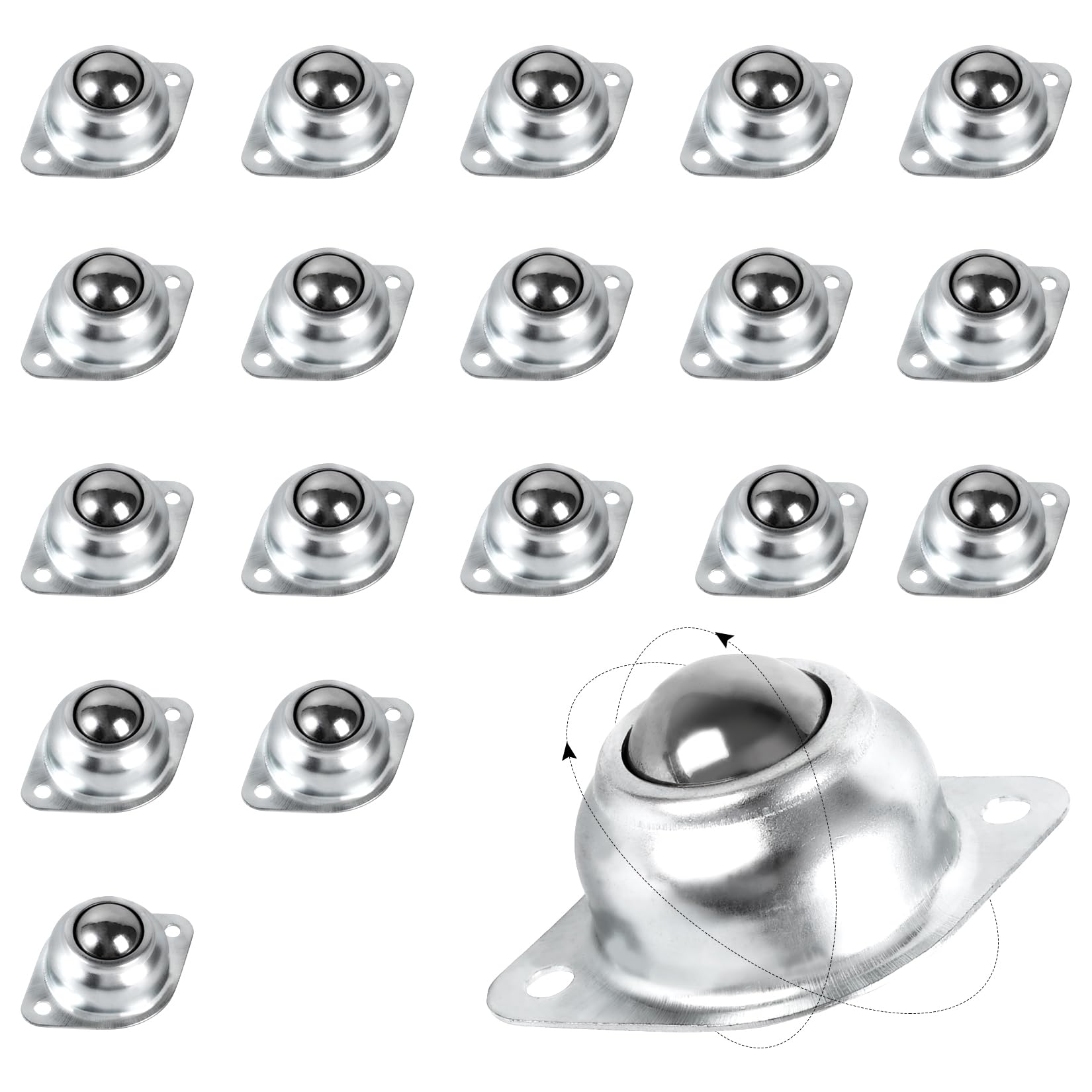 1” Roller Ball Transfer Bearings 16Pcs, 360º Rotation Universal Roller Bearings, 400Lbs Carbon Steel Round Ball Casters Unit, Ball Bearing Rollers for Conveyor, Roller Stand, Transmission, Furniture