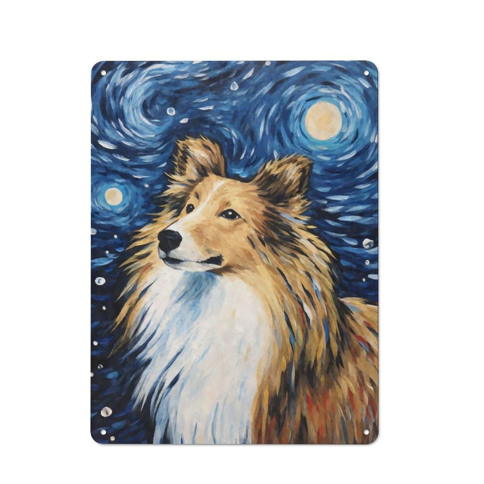 Junmoney Shetland Sheepdog Night Metal Sign 40X30cm With For Home Bar Wall, Rustic Decor, For Collectors Decorating Home Bars And Entertaining Spaces