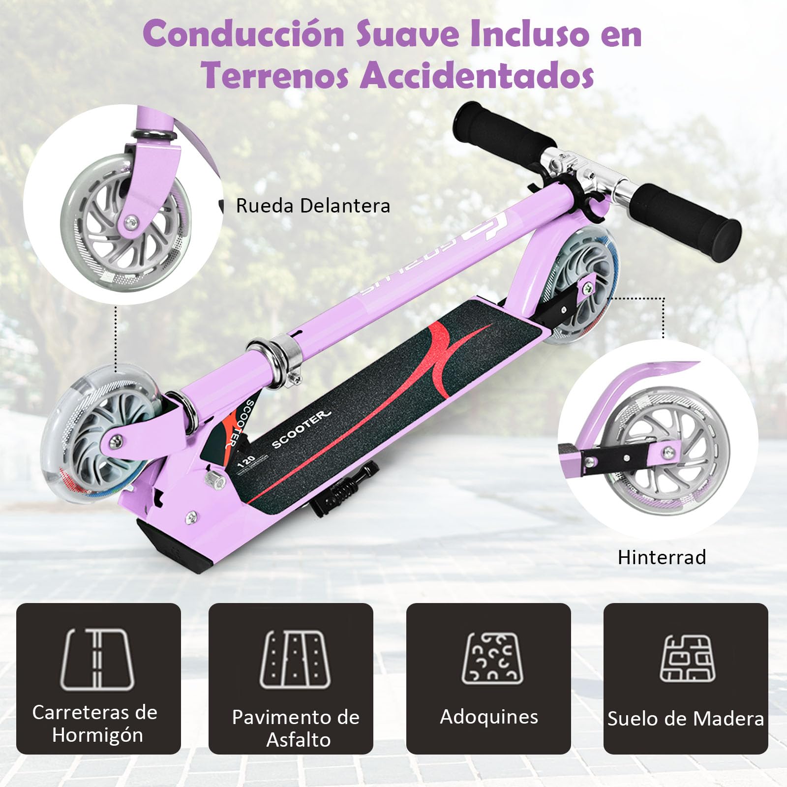 GYMAX Patinete Infantil Plegable, Patinete Infantil con 2 Ruedas LED, Patinete con 3 Alturas Ajustables, Scooter hasta 70 kg de Carga, Patinete para Niños y Niñas 4 Años +