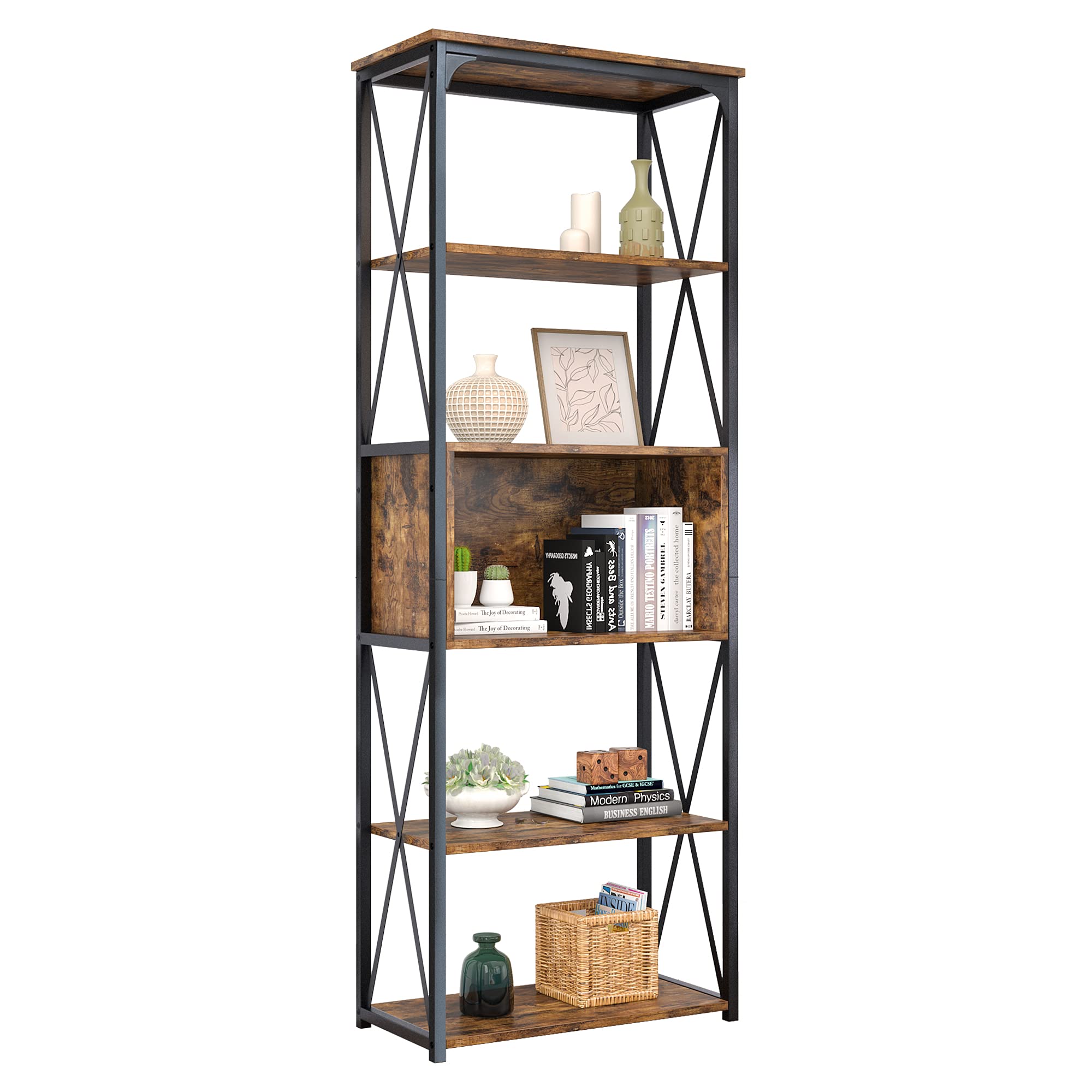 Buy Bestier Industrial Bookshelf, Tall Bookcases and Book Shelves 5