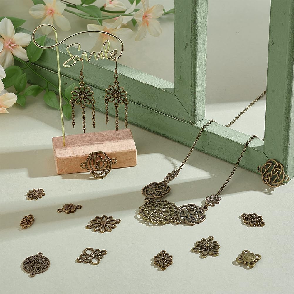 PH PandaHall 150PCS Flower Connector Charms - 15 Styles, Antique Bronze, Alloy, Universal, Unisex, Valentine's Day, Nature Themed, Jewelry Making Charm Pendants - Image 5