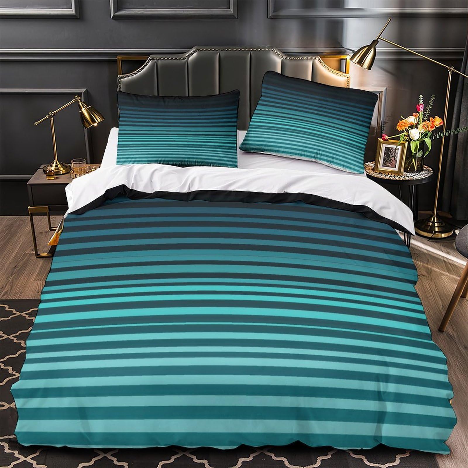 Housse de couette hypoallergique bleu stripes pour en finir avec le repassage du lit