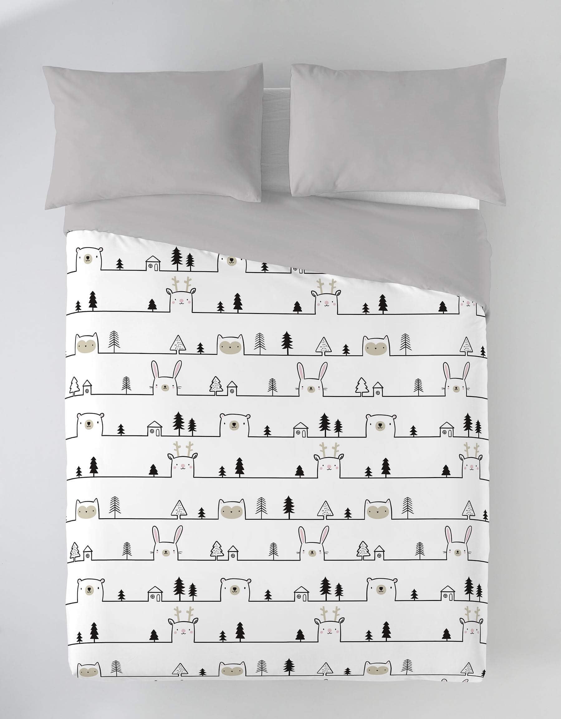Icehome Funda Nordica Cama 90, 100% Algodón, Juego de Funda para edredon 150x220 cm + 1 Funda de Almohada 45x110, House Animal