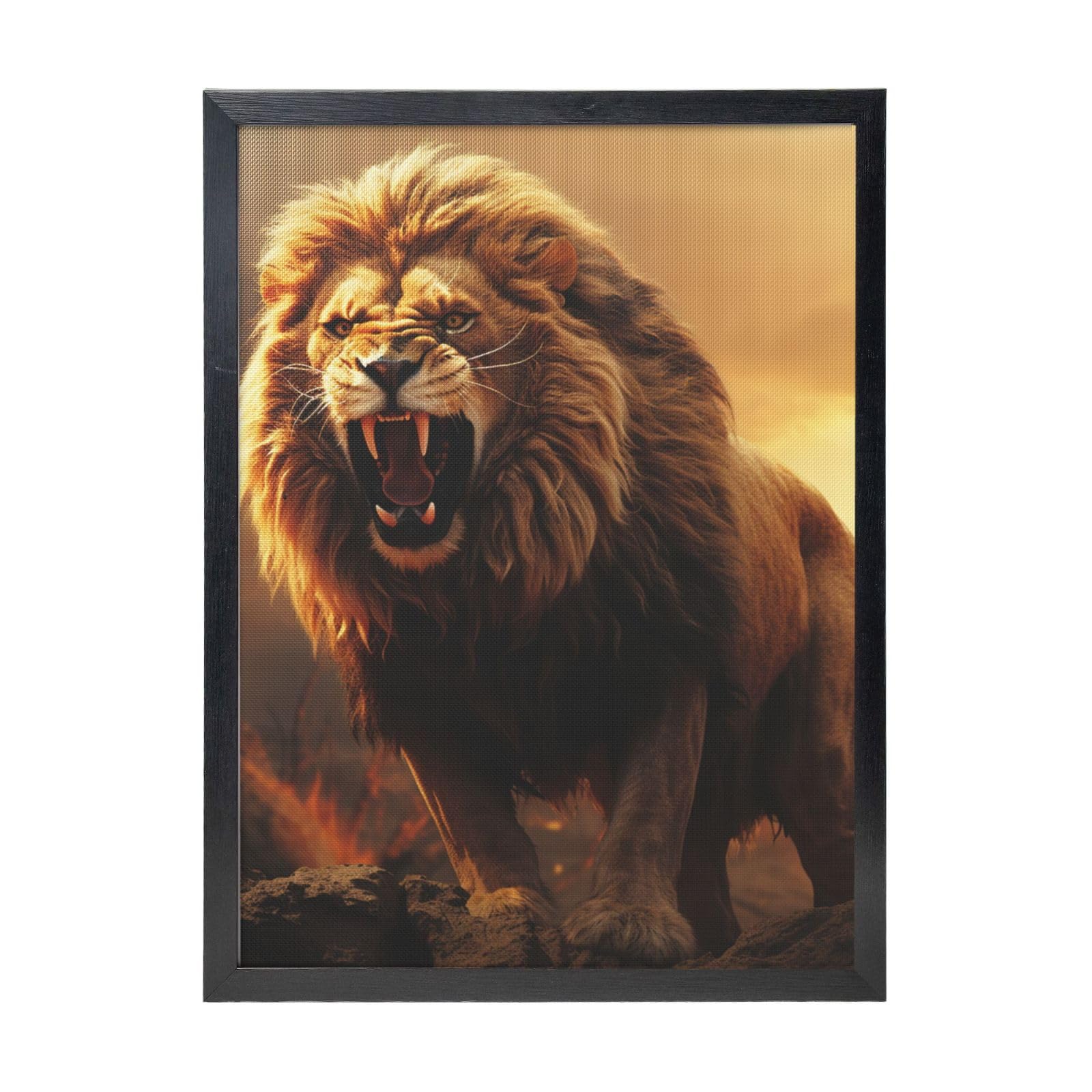 Framed Wall Art - Decorative Canvas Painting Angry Roaring Lion Pictures Poster Aesthetic Modern Prints Artwork for Bedroom Office Wall Decor Ready To Hang 12x16 in