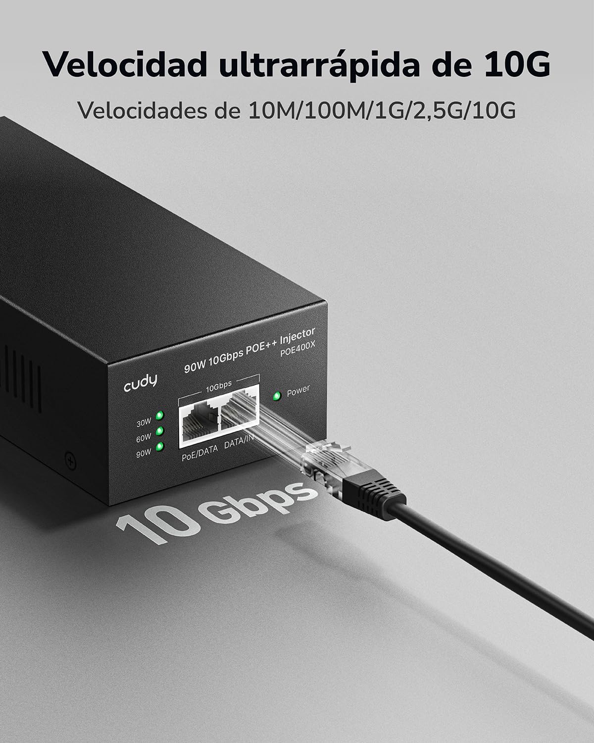 Cudy POE400X 90W 10G Ultra PoE++ Adaptador de inyector, 802.3bt/802.3at/802.3af, fuente de alimentación Ultra de hasta 90 W, RJ-45 blindado de 10 Gbps, Plug & Play, carcasa de metal