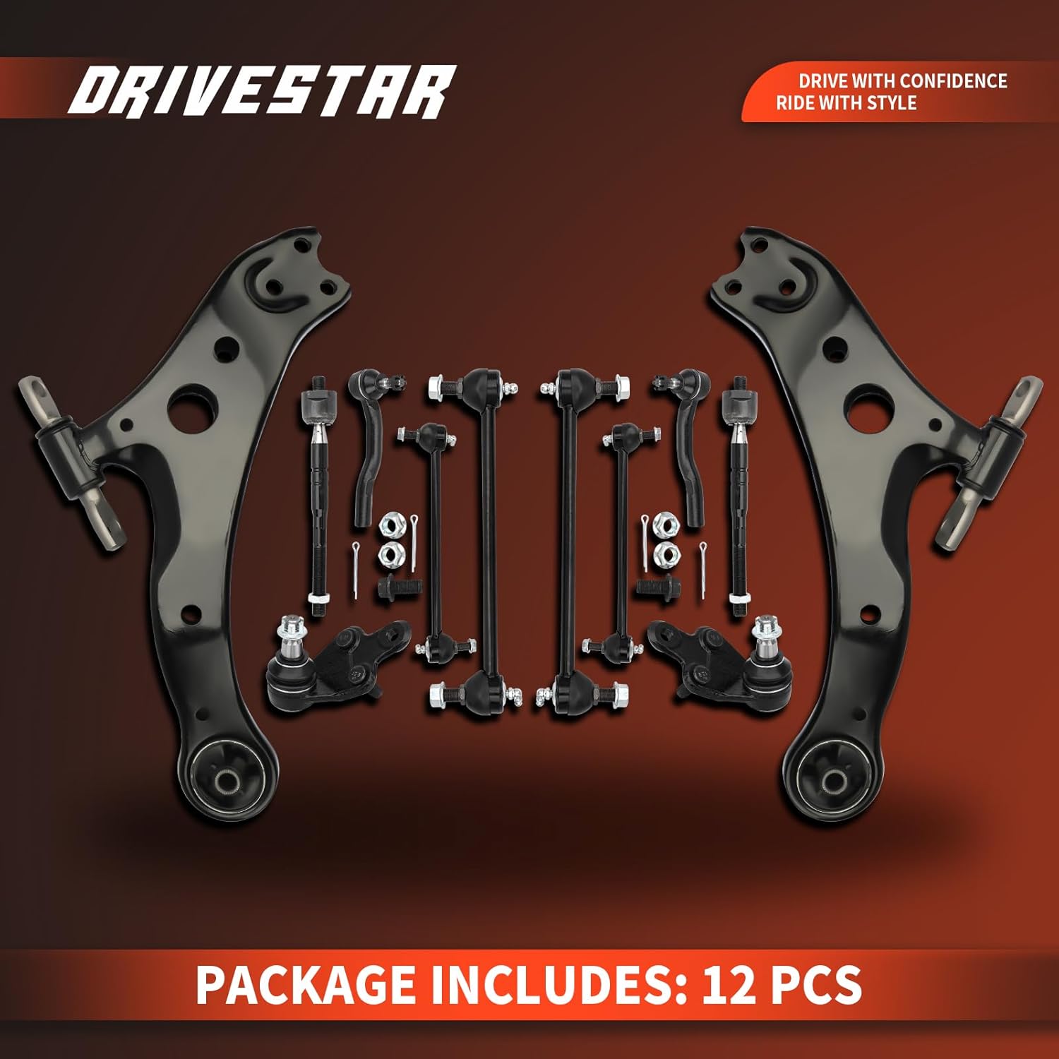 DRIVESTAR Front Suspension Lower Control Arm, fit 2007-2011 for Toyota Camry, ES80602 ES80603 EV800306 K500044 K500043 K620334 K620333 K750123 K750011, 14PCS