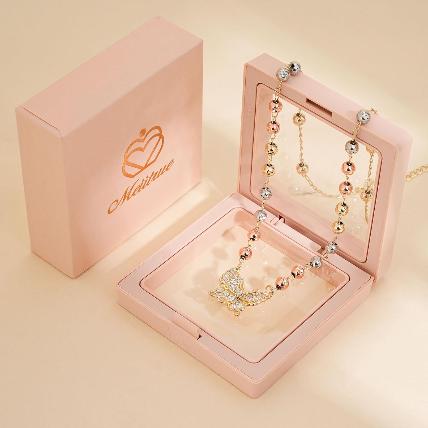 Butterfly Necklaces for Women 14K Gold Plated Dainty Cubic Zirconia Choker Necklace Trendy Beaded Chain Pendant Jewelry Gift - Image 6