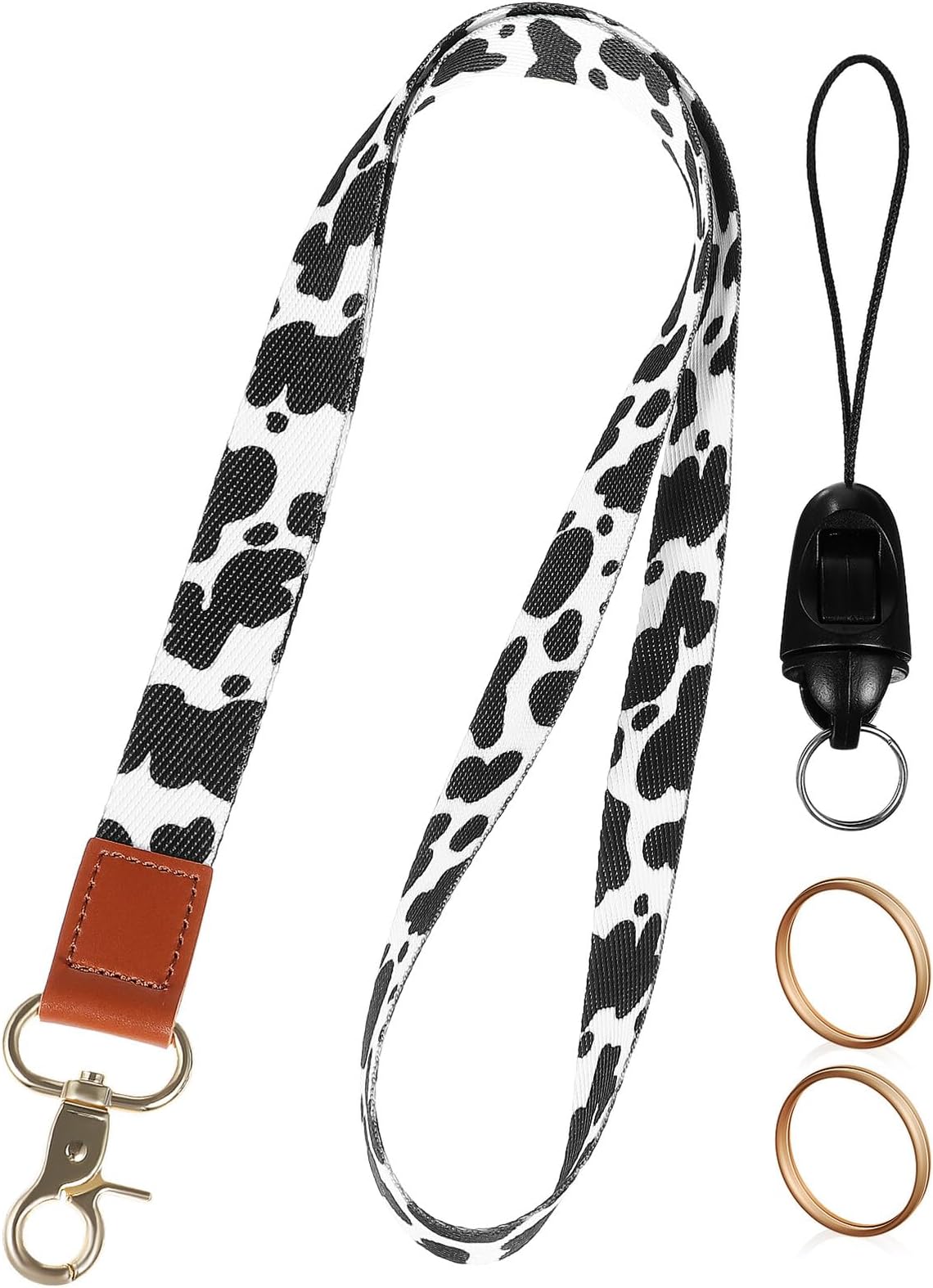 Cow Pattern Lanyard Set with Neck Strap Short String and 2 Key Rings Badge Lanyards for Office School and Id Cards for Men and Women