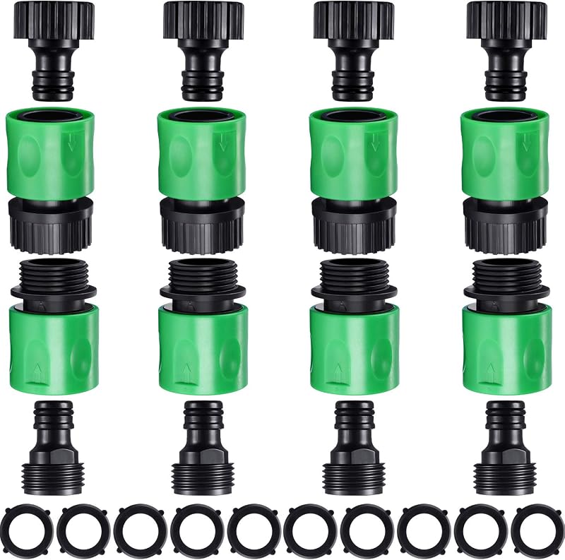 16 Pieces Garden Hose Quick Connector 3/4 Inch Plastic Water Hose Fittings Male and Female Connectors End Adapters with 10 Pieces Rubber Gasket