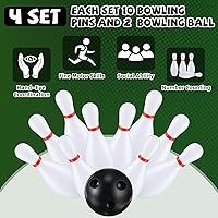 Vista 3 de Juego de 4 bolos para niños de 6.3 pulgadas, juegos de interior y exterior para niños, incluye 40 pines de bolos de plástico y 8 bolas de césped