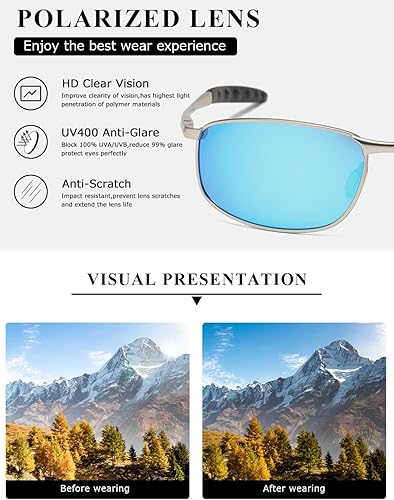 Miniatura 6 de AEVOGUE anteojos de sol polarizados para hombres, marco metálico rectangular, anteojos retro AE0535.