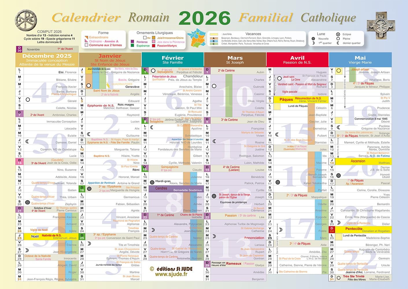 Grand calendrier catholique romain: pour les formes ordinaire et extraordinaire