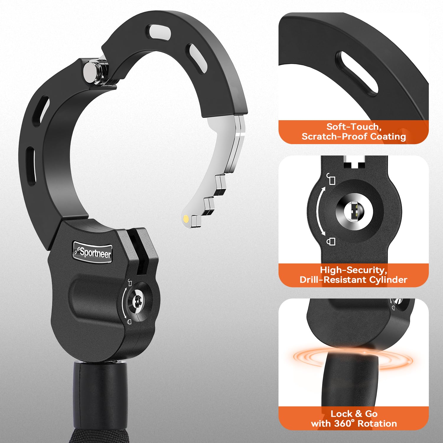 Sportneer E Scooter Schloss, 7MM x 75CM Schloss für E Scooter mit Schlüssel Fahrradschloss Ebike Hohe Sicherheit Handschellenschloss für E Scooter/Fahrräder/E-Bike/Motorrad