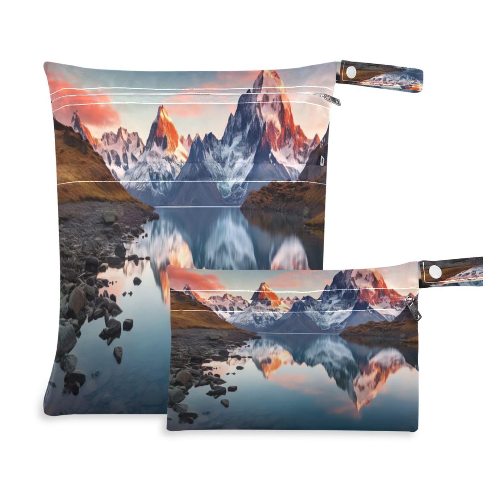 ATTX Colorful Wild Flowers Wet Dry Bags 2-Pack - Reusable Cloth Diaper Storage for Travel, Beach & Gym | Multi-Use Waterproof Bags for Swimsuits, Baby Clothes, Sports Gear#175