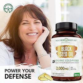Mother Nature - Organic Black Seed Oil Capsules, 3 Month Supply, Cold Pressed, High TQ, 100% Turkish, Black Cumin Nigella Sativa Oil for Immune Support, Joint, Digestive Health,1000mg Capsule, 180ct