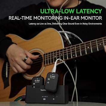 M-VAVE 2.4GHz Wireless in-Ear Monitor System Transmitter Receiver Auto-Pairing, 2.4G Stereo IEM System Low Latency in-Ear Guitar Studio Live Performance SWS-12 One to More