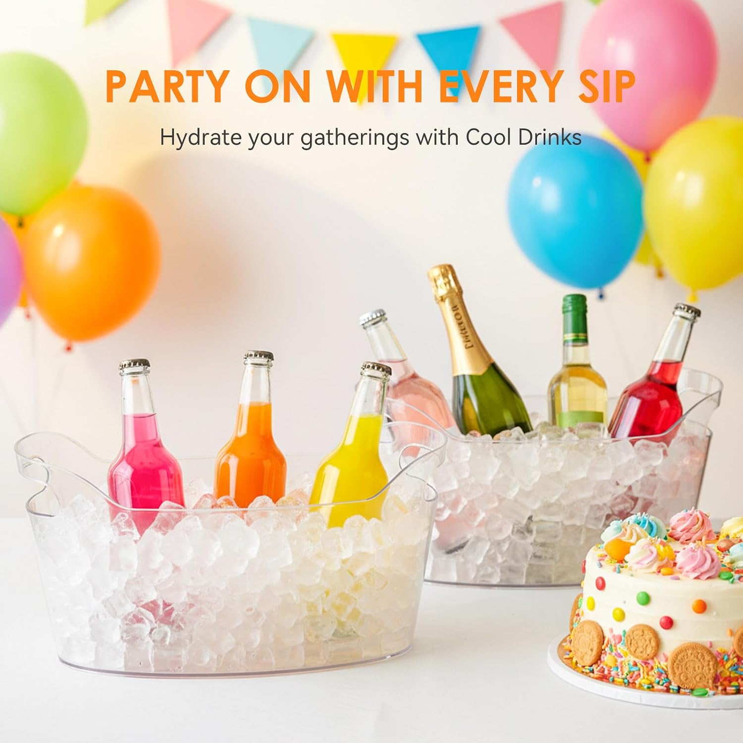 6.5L Ice Bucket for Parties 2 Packs, Portable Drink Bucket for Cocktail Bar, Plastic Champagne Cooler for Beverage/Wine/Beer, Mimosa Bar Supplies Chiller Tub with 2pcs Scoop 40x19.8x18cm/16x8x7in