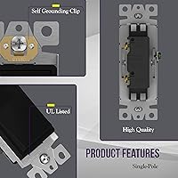 Vista 4 de ENERLITES - Interruptor de palanca decorativo de encendido/apagado con placas de pared, unipolar, 3 cables, tornillo de conexión a tierra, grado