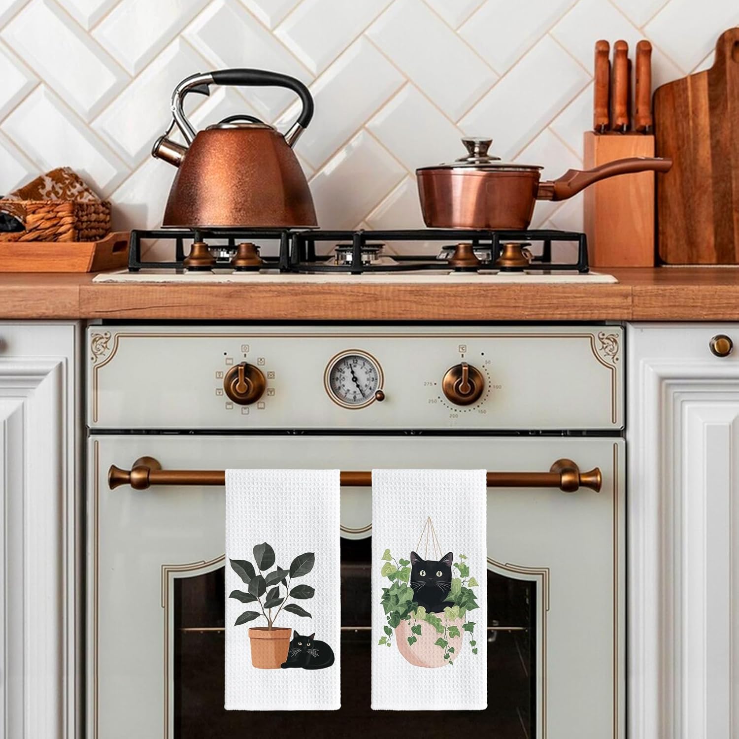 Funny Black Cat Kitchen Towels - Cat Lover Mom Lady Gifts for Women Hand Towel for Bathroom, Cottagecore Farmhouse Botanical Black Kitten Hand Tea Towel for Bathroom Kitchen, 16x24inch - Image 2