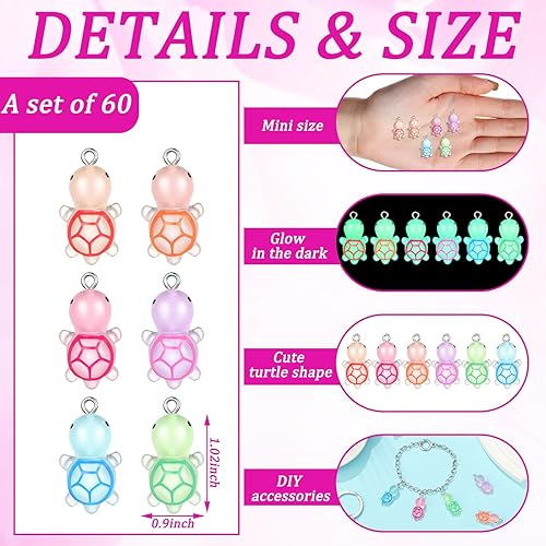 Miniatura 2 de Thyle Mini dijes de tortuga de resina que brillan en la oscuridad, colgantes luminosos de tortuga, mar, dijes de animales para manualidades,