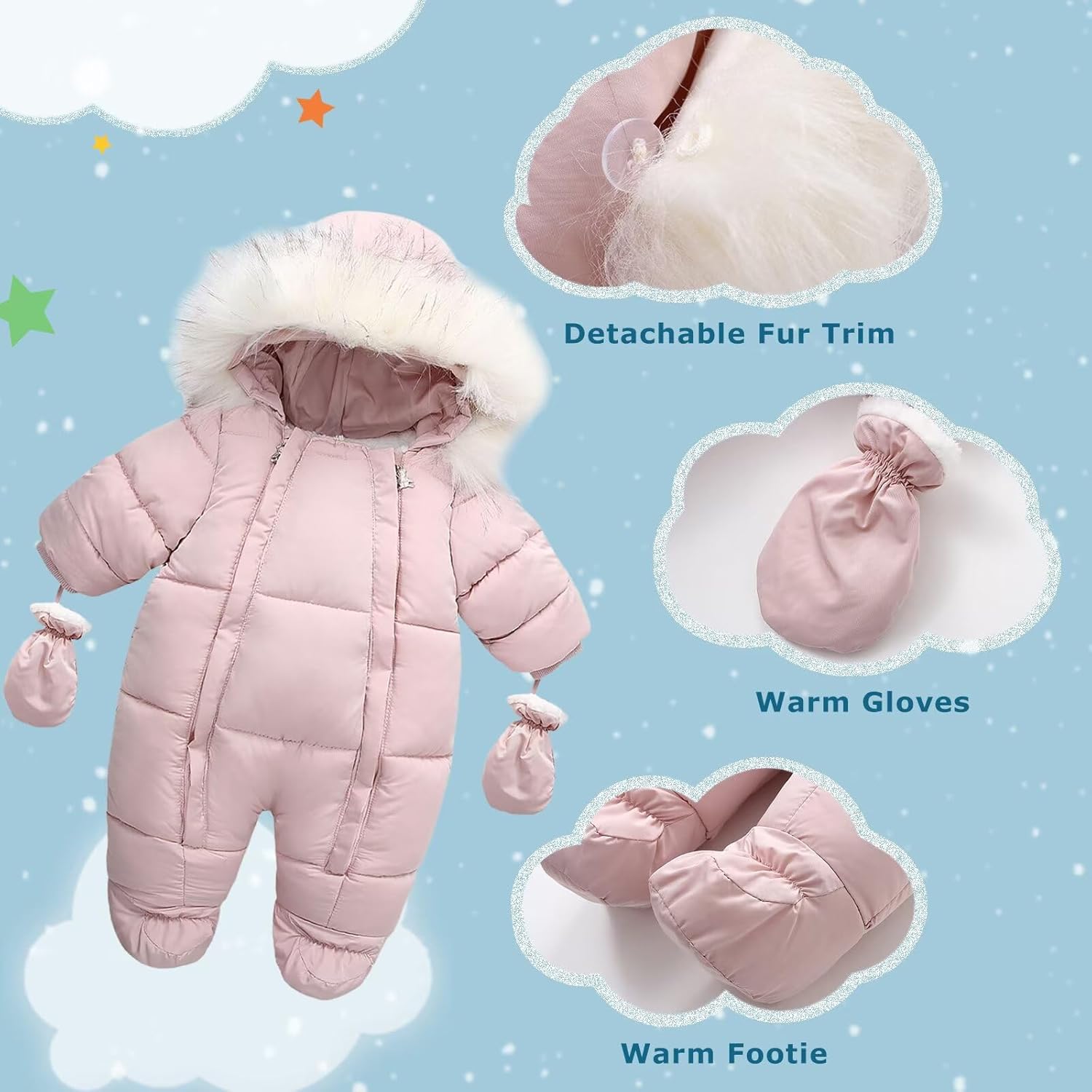 Baby Girl Boy Snowsuit Cute Down Jacket Hooded Romper Light Puffer Padded Jumpsuit Infant Winter Outwear - Image 2