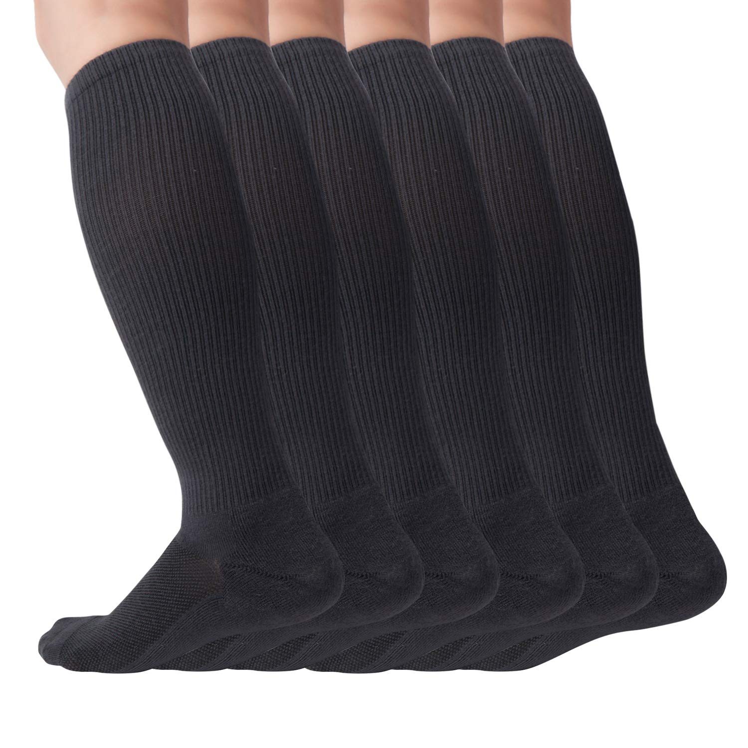 +MDCompression Socks for Men,Viscose for Bamboo 8-15 mmHg, Support Knee High Socks 6 Pairs Black Grey White