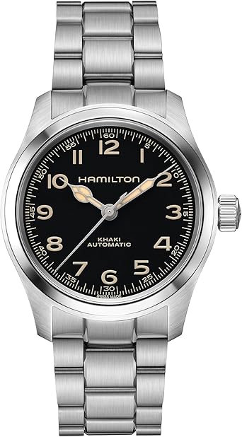 Hamilton Khaki Field Murph Automatic Mens Watch, 38mm Stainless Steel Case, Swiss Made, Black Dial Analog Wrist Watch, 100m Waterproof, Sapphire Crystal, 3-Hand Movement, Stainless Steel Strap