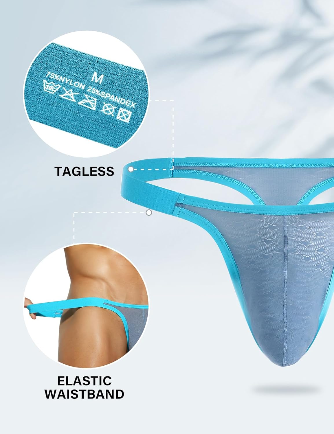 Casey Kevin Men's Sexy Breathable Mesh G-Strings Thong Bulge Pouch Tagless Underwear,4 Pack-Mutilcolor - Image 3