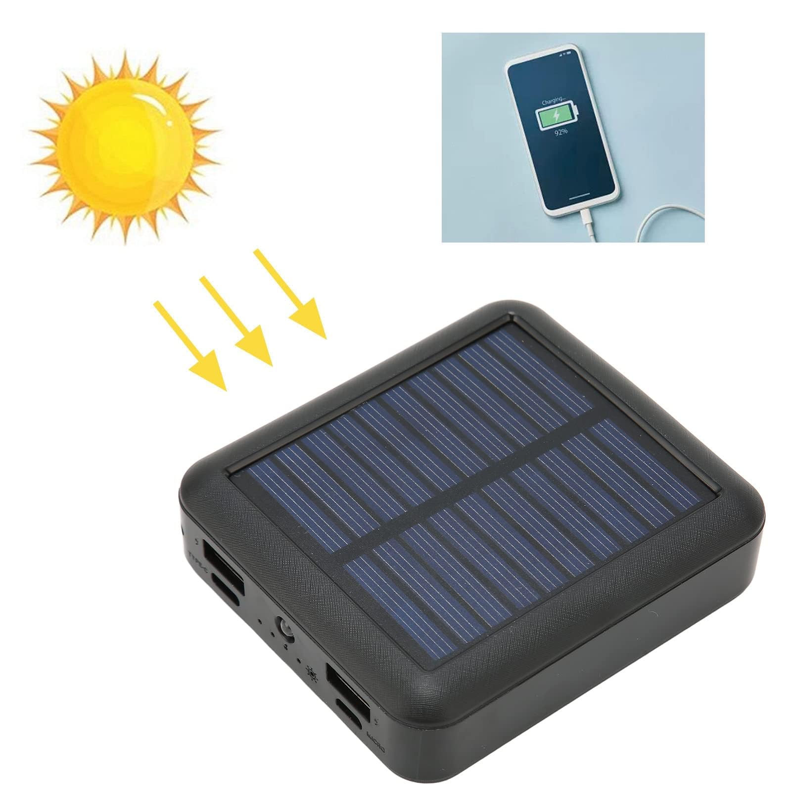 Banca di Energia Solare, Caricabatterie Portatile Banca di Energia Solare per Telefono 20000 MAh per Escursioni in Viaggio, Doppi Metodi di Ricarica, USB, USB C, Porta Micro USB (Nero)