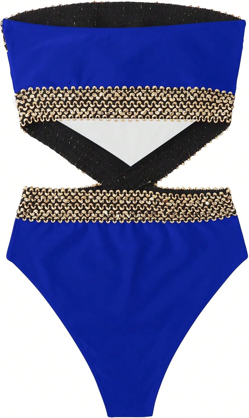 Milumia Women's Stitch Detail Strapless One Piece Swimsuit Cut Out Bandeau Bathing Suit - Image 4