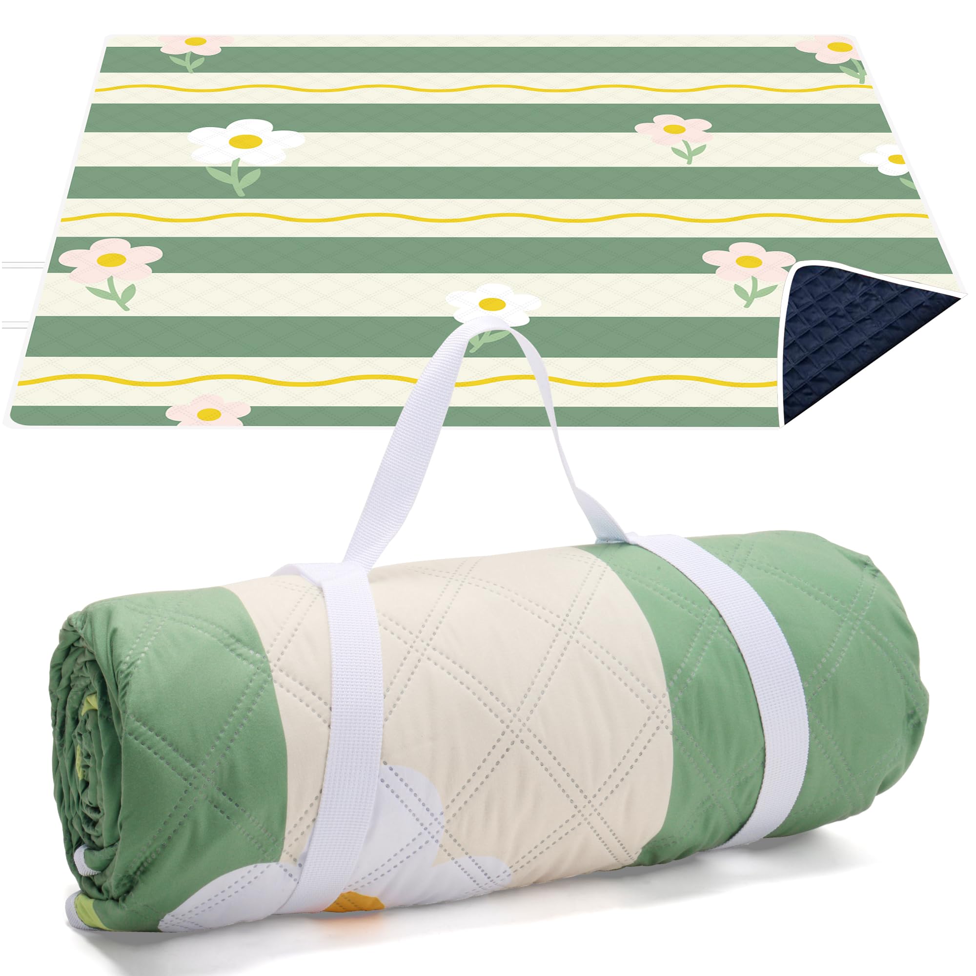 LARUTAN Picnic Blanket XXL Waterproof 200 x 200 cm - Provence Design, Padded & Insulated, Washable Beach Blanket Sand-Free Cotton Picnic Blanket for Outdoor, Family & Travel