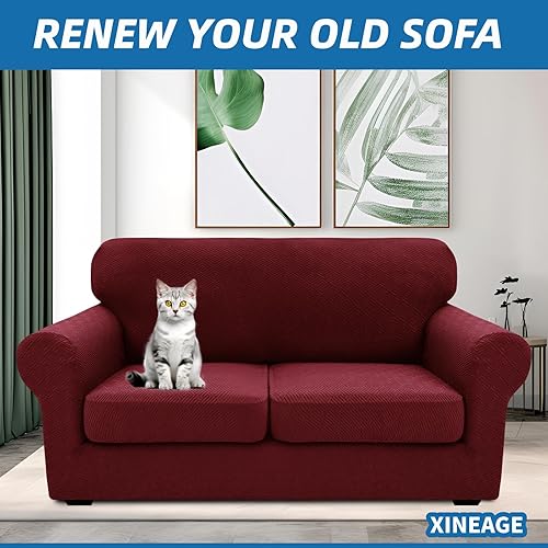 Miniatura 4 de XINEAGE Fundas de sofá de 3 piezas para sofá de 2 cojines, funda súper elástica para sofá de dos plazas, funda universal antideslizante para perros
