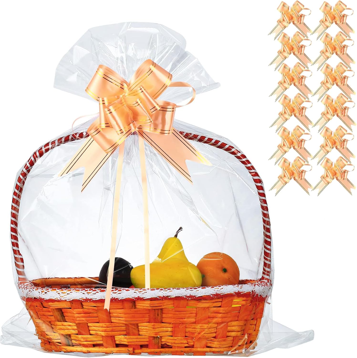 50 Packs 32 x 40 Inch Cellophane Bags for Basket Extra-large Jumbo Clear Cellophane Wraps Clear Huge Cello Bags for Baskets, Gifts, Christmas Trees, Treats, Arts and Crafts, 50ct Ribbon Bows