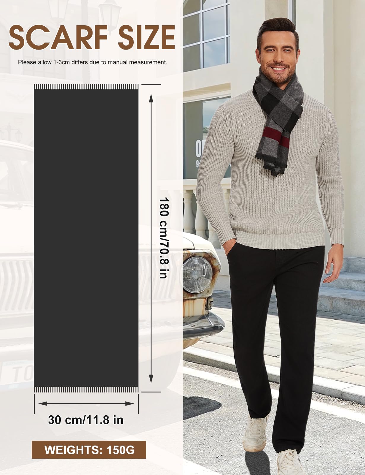 PASUDA Sciarpa Uomo Inverno, Sciarpa Calda di Llaid di Autunno e Invernale Sciarpa Elegante Classica da Uomo Sciarpe Termica e Morbido Foulard d'Affari Casual Lungo Stola