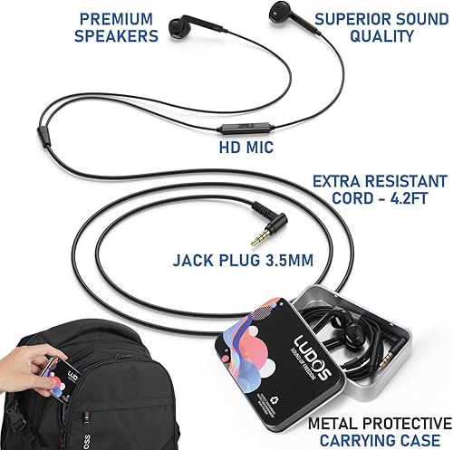 Miniatura 2 de LUDOS FEROX - Auriculares intraurales con cable, auriculares con micrófono, aislamiento de ruido con cable para auriculares Jack de 0.138 pulgadas