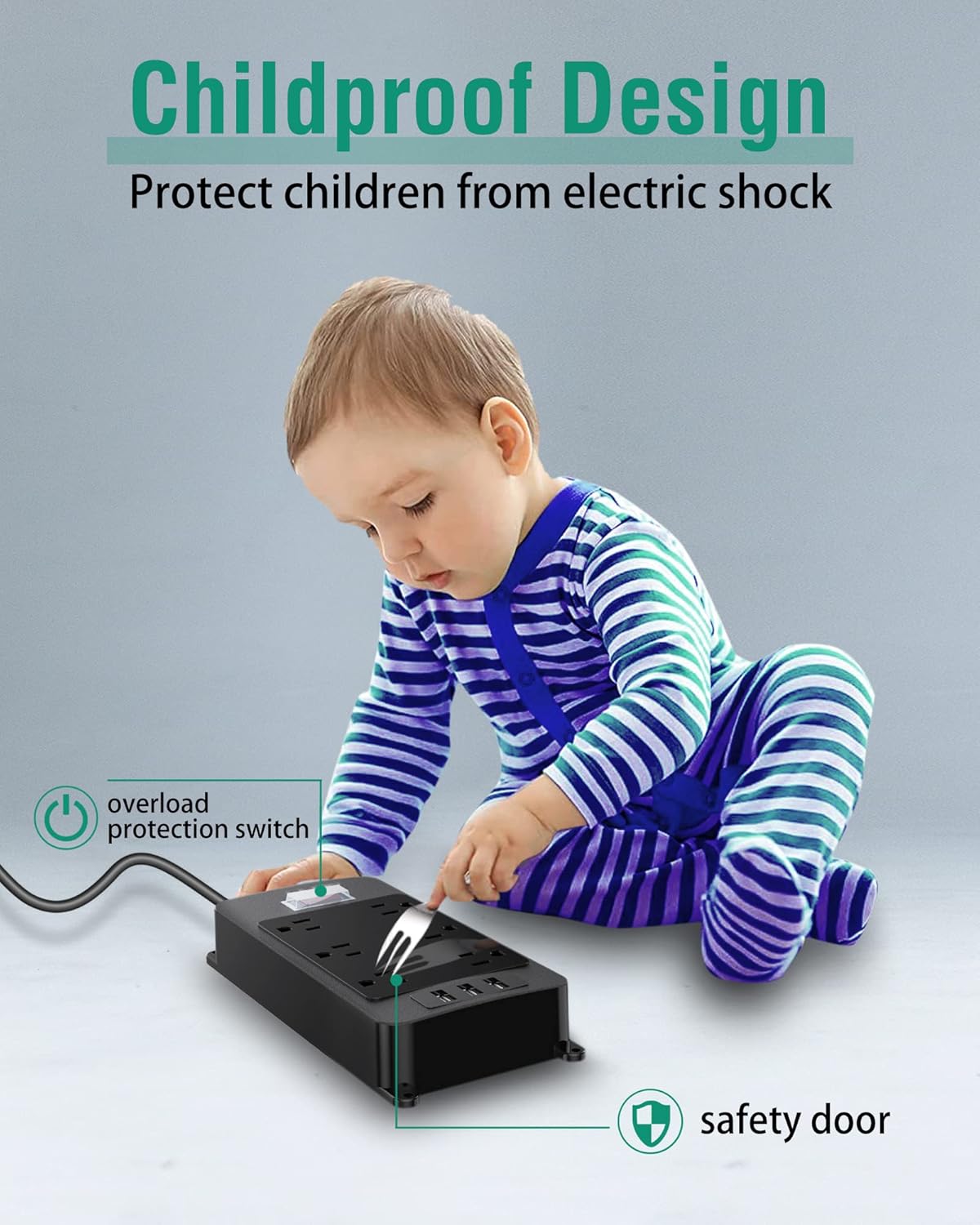 Outdoor Power Strip Weatherproof with 3 USB Ports, Outdoor Surge Protector Waterproof 6 Outlets 6 ft Extension Cord, Overload Protection, Mountable for Bathroom Kitchen Patio Cruise Ship