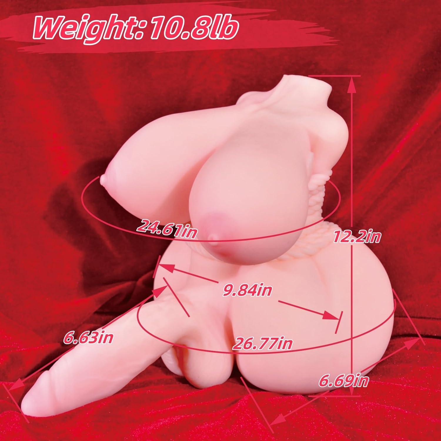 10.8lb Amztoyscom SM FUTA Sex Doll Torso with Penetrable Dildo,Realistic Shemale Sex Doll Pink Big Breasts Sex Toy for Men Big Ass TPE Trans Sex Dolls Pocket Pussy