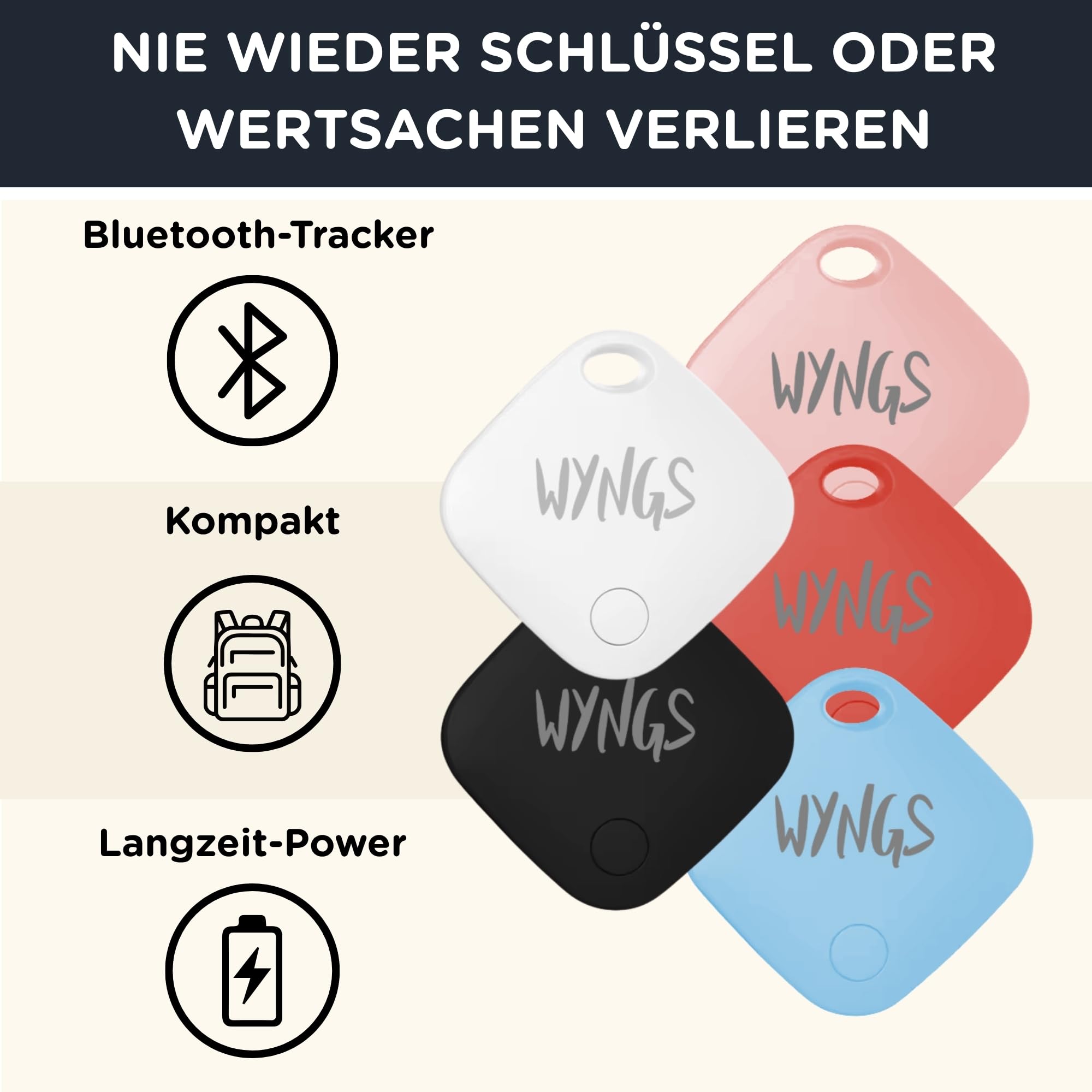 WYNGS Air Tag Schlüsselfinder – Bluetooth Tracker für iPhone, Schlüssel, Taschen & Haustiere – Kompatibel mit Apple 'Wo ist?' App & iOS – Smart GPS Ortung – Schwarz - 4er Set