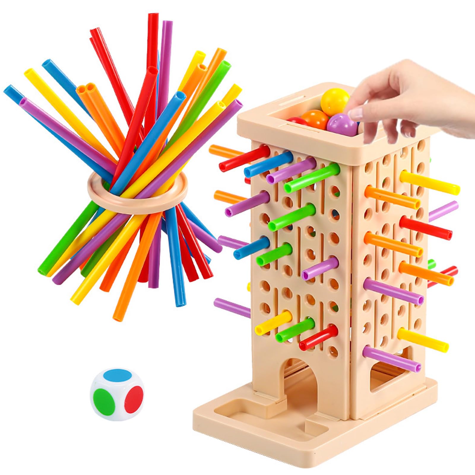 Game Wooden Board Games, Kids Game with 36 Sticks and 7 Balls& 1 Dice