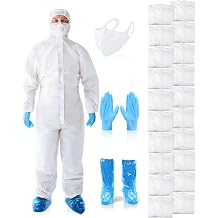 Shyyween 20 Sets Hazmat Suits Disposable Protective Paint Coverall Suit with Hood Shoe Cover Nitrile Glove Mask Wrist Ankles