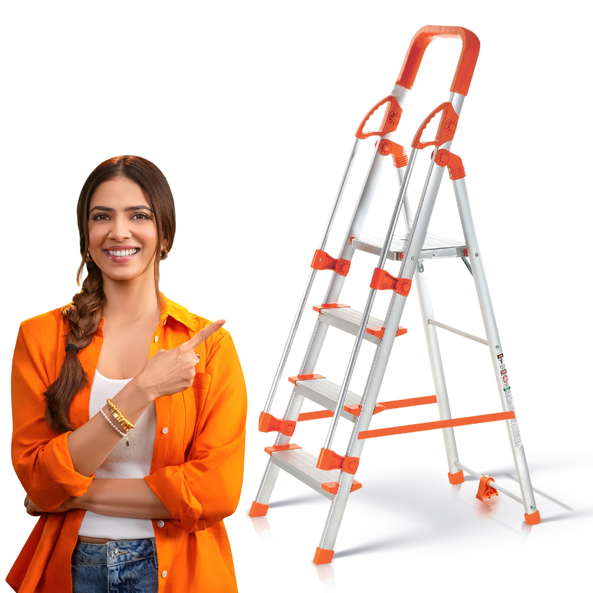 PROHOME Aluminium Ladder for Home 8 Steps Foldable with Railing & Anti-Skid Wide Steps | 8 Step Ladder for Home Use, Kitchen & Household | 270 Kg Capacity Folding Ladder | 5 Year Warranty (Orange) — Amazon image 23