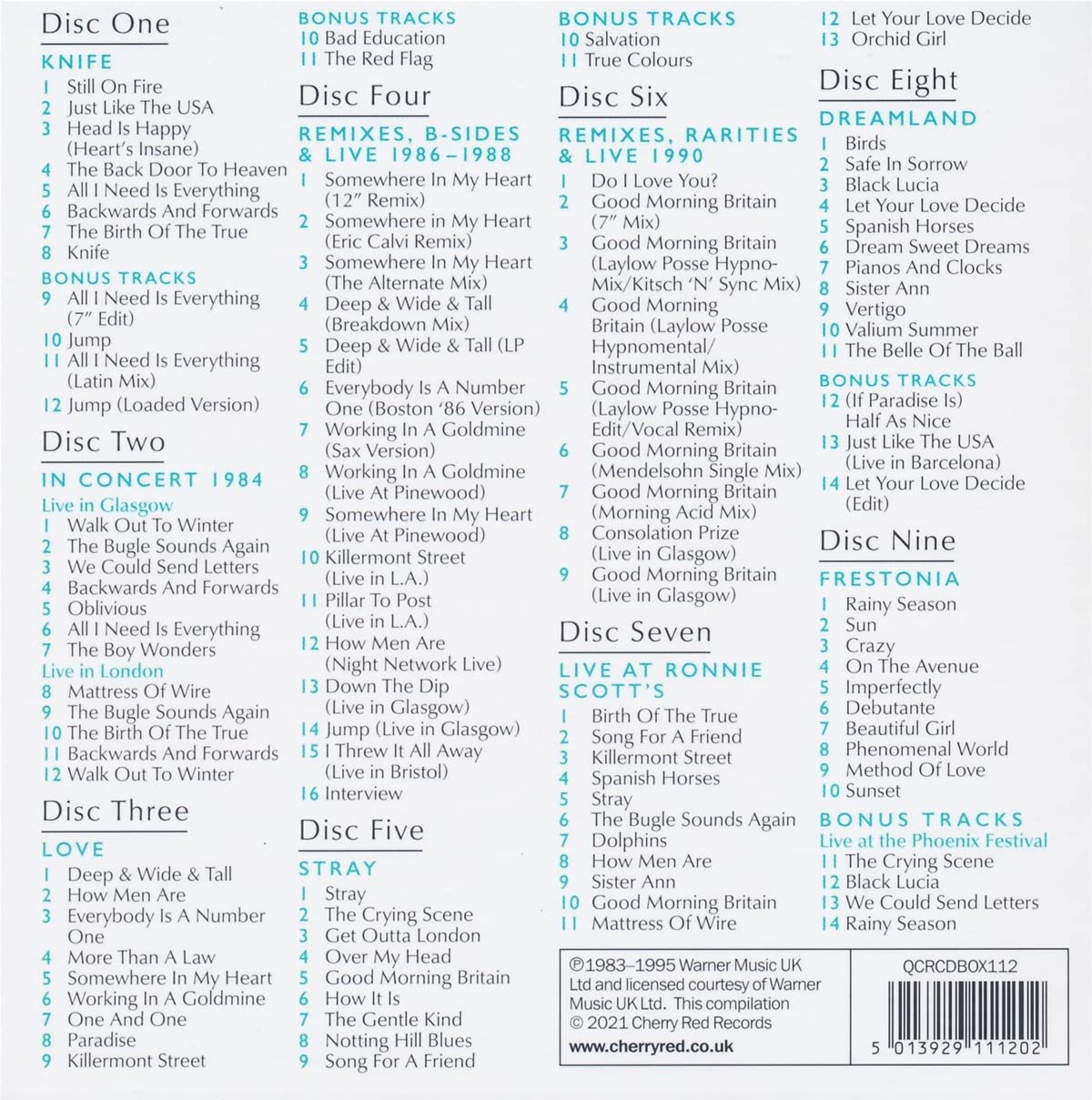 Backwards And Forwards The Wea Recordings 1984-1995 9CD Boxset