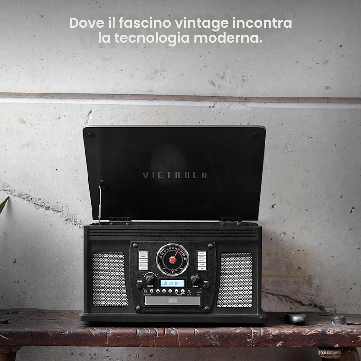 Victrola Navigator – Giradischi Bluetooth 8-in-1 con CD, cassette, radio FM, USB, altoparlanti integrati, uscita RCA e jack cuffie, streaming wireless (Mogano