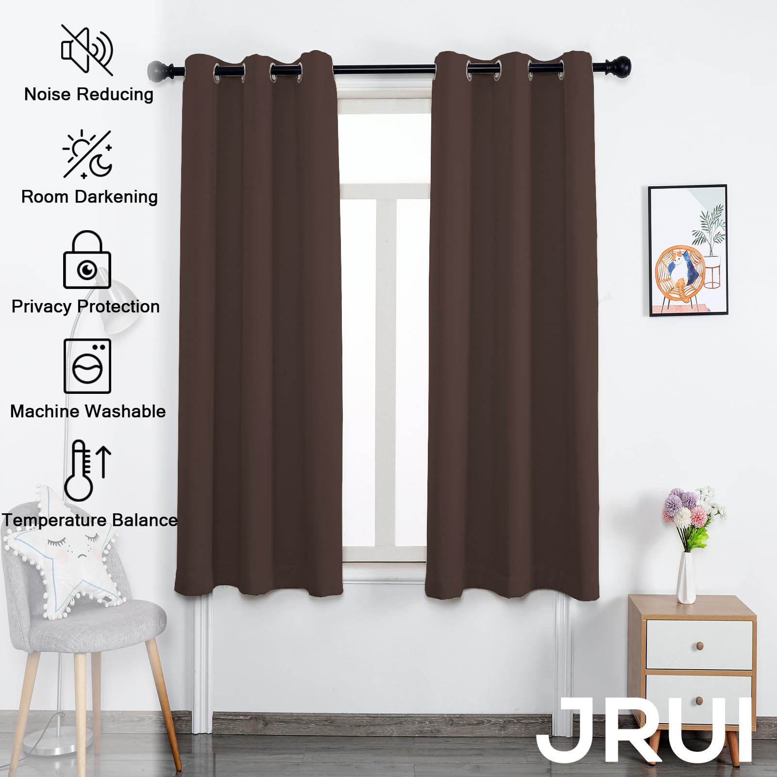 Tende Per Interni a Vetro Finestra Tende Oscuranti 1 Pannelli con Anelli Tenda Termica Isolante Tenda Cameretta Tende Coprenti Tende Fonoassorbenti 200 x 280cm (LxA) Curry Scuro