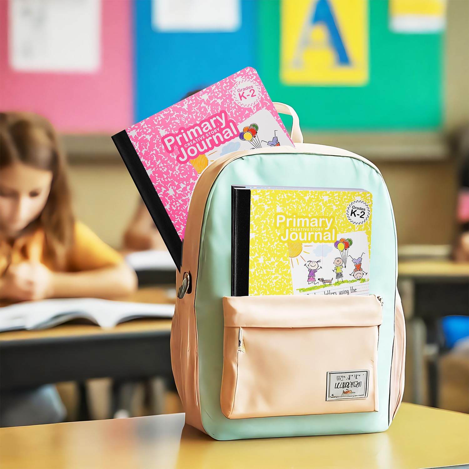 Quaderno per composizione primaria K-2, diario primario grado K 2, prescolare, 1 ° grado, quaderni per asilo, a righe primarie, 24 x 19 cm, copertina robusta, 100 fogli, colori assortiti, confezione