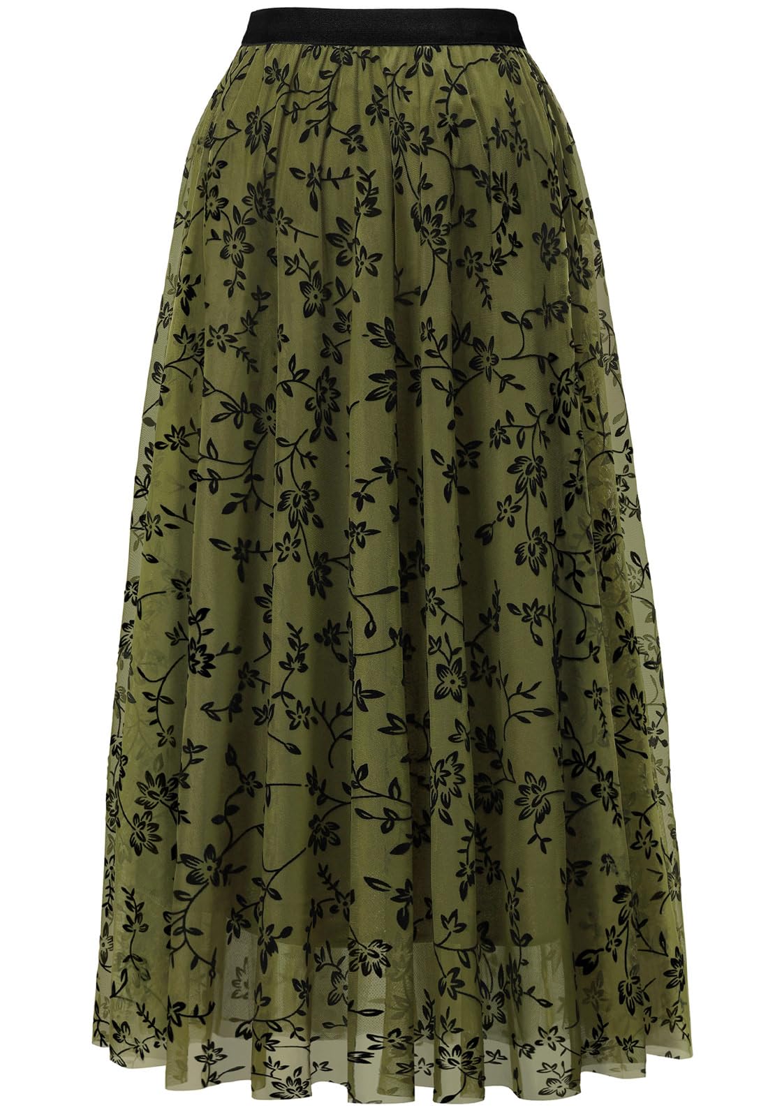 Reaowazo Skirts for Women Midi Long Length Dressy Casual Trendy Summer Tulle A-Line Floral High Waist Skirt: Large-X-Large A-army Green