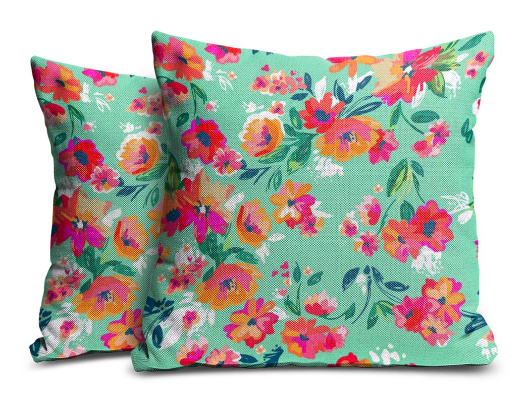 sleep nature'sGerman Jute Printed Decorative Modern Cushion Cover for Living , Bed Room, Sofa Chair, Pillow Case , 60 x 60 cm, Multicolour - Pack of 2