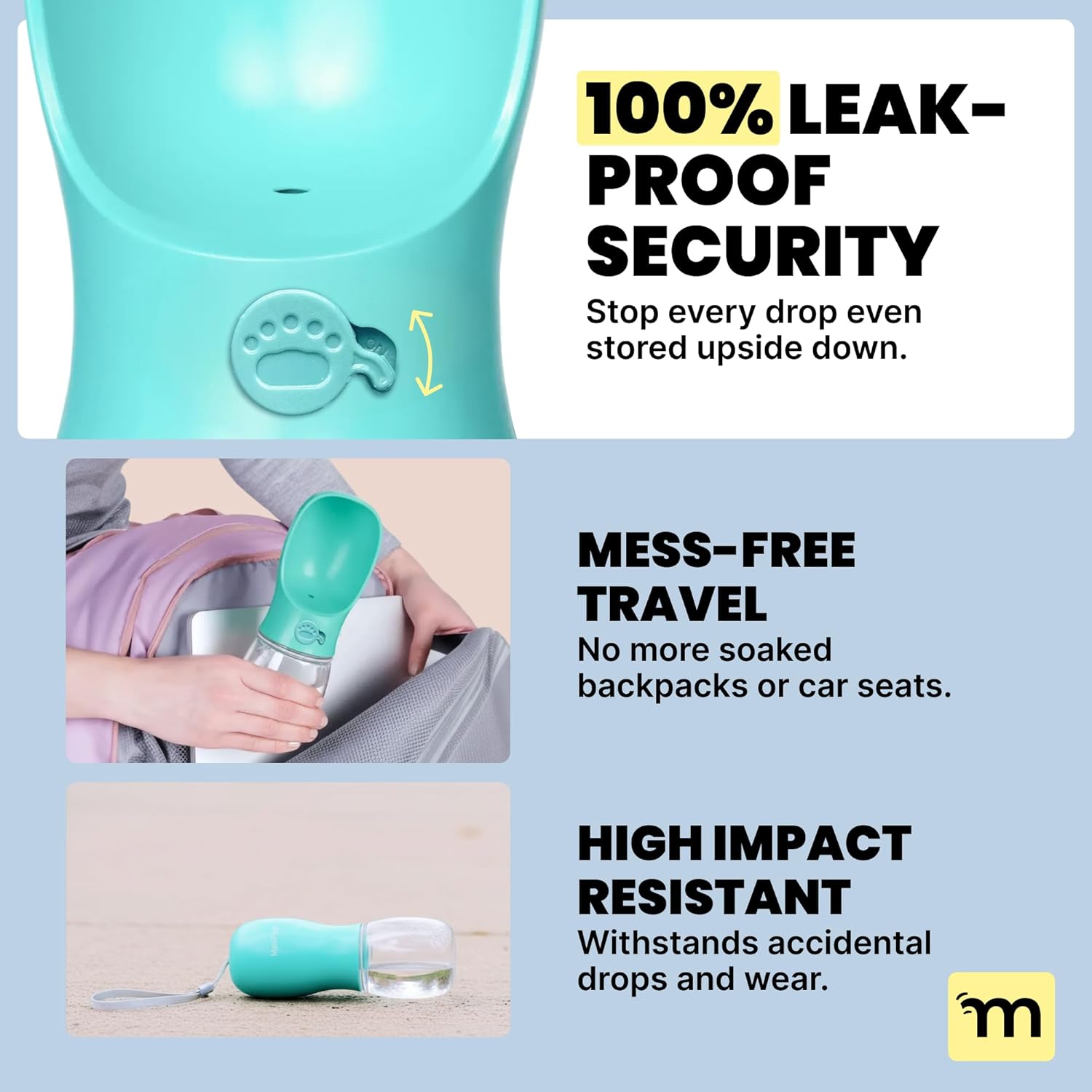 MalsiPree Portable Dog Water Bottle - 19 Oz, Blue - Leak-Proof Water Bowl Dispenser with Lock for Hiking, Travel & On-The-Go - Image 3