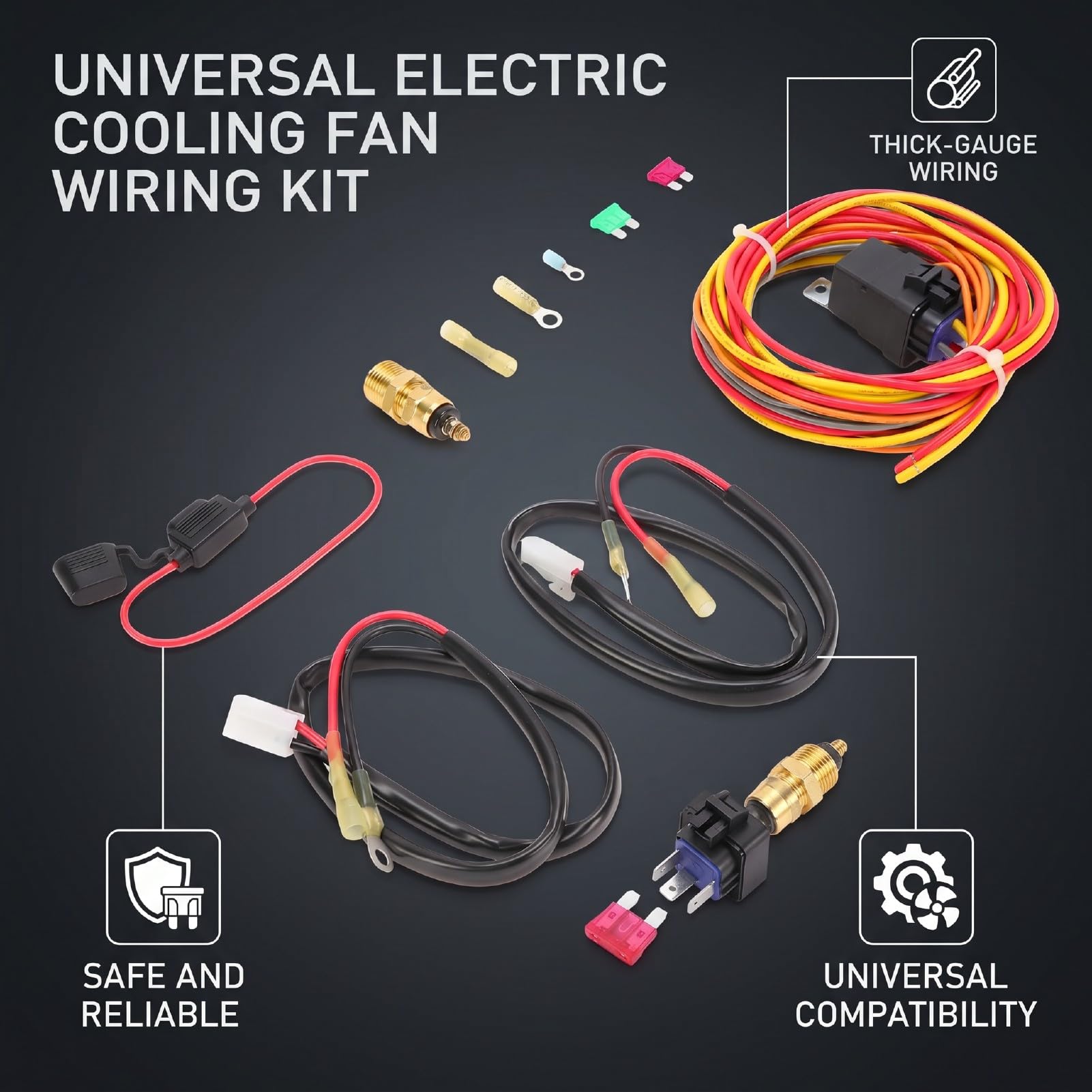 Tbest Kit de Cableado de Ventilador Eléctrico Universal con Cableado Más Grueso y relé, Interruptor de Control de Termostato para Actualizaciones del de Refrigeración