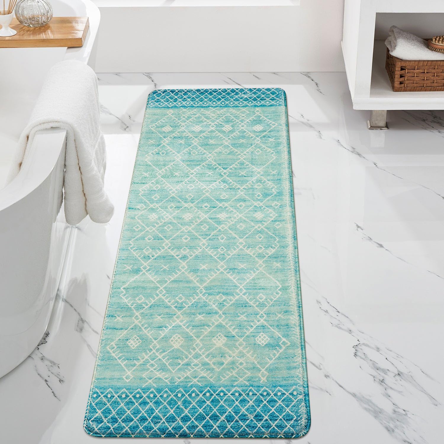 Uphome Bath Mat Runner, Moroccan Geometric Tribal Bath Rug